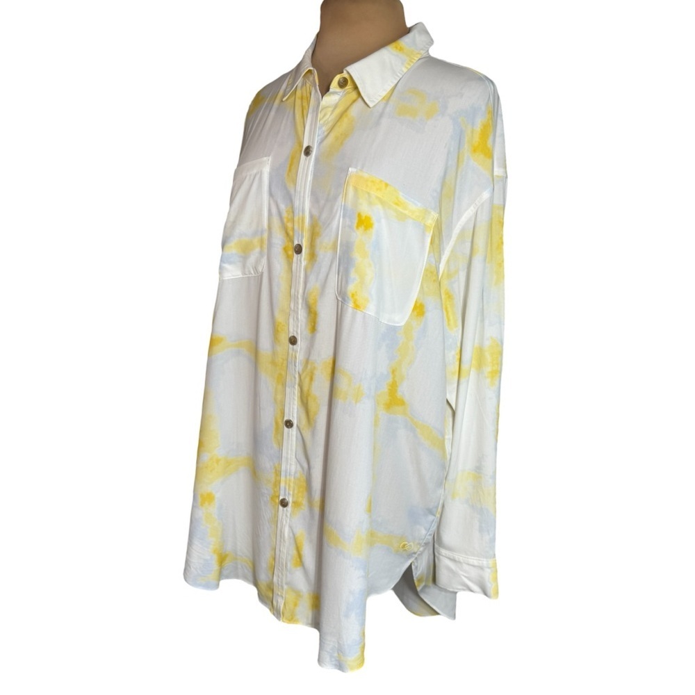 Calia By Carrie Underwood Cover Up Shirt Watercolor Plaid Yellow purple Size XL - Picture 3 of 11